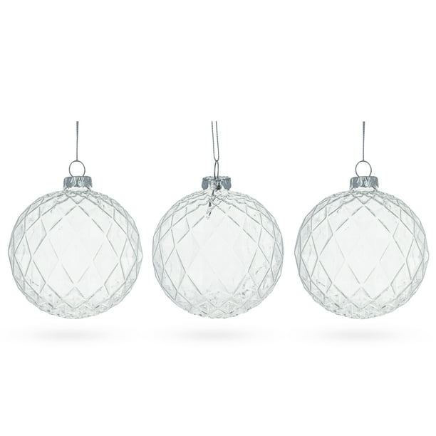 BestPysanky Set of 3 Oval Flat Discs Clear Glass Christmas Ornament 5 Inches 127 mm 